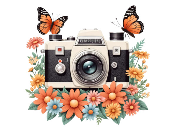 Colourful photography day vintage flower camera t-shirt design