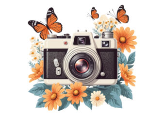 Trendy Photography Day Retro Floral Camera Graphics t-shirt design