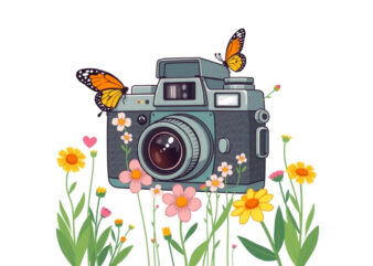 Colourful Photography Day Vintage Flower Camera t-shirt design download instantly