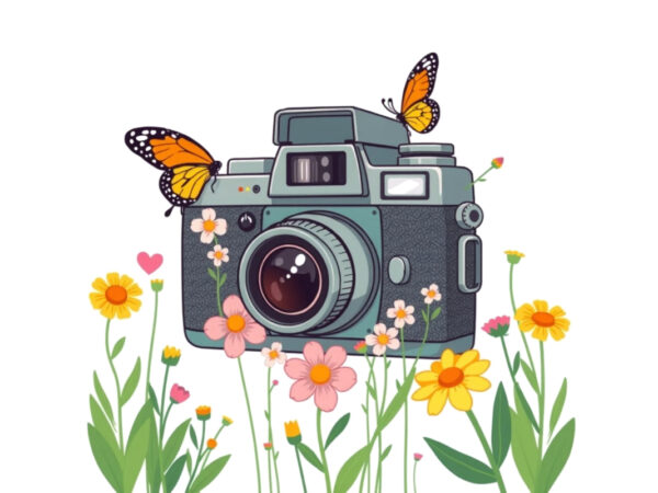 Colourful photography day vintage flower camera t-shirt design download instantly