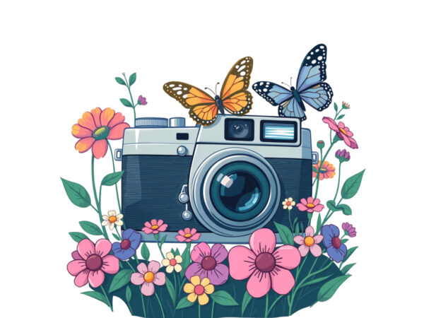 Colourful photography day vintage flower camera t-shirt design