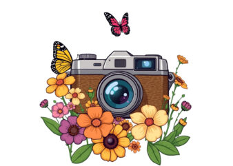 Trendy Photography Day Retro Floral Camera Graphics t-shirt design png & jpeg design