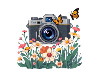 Colourful Photography Day Vintage Flower Camera t-shirt design