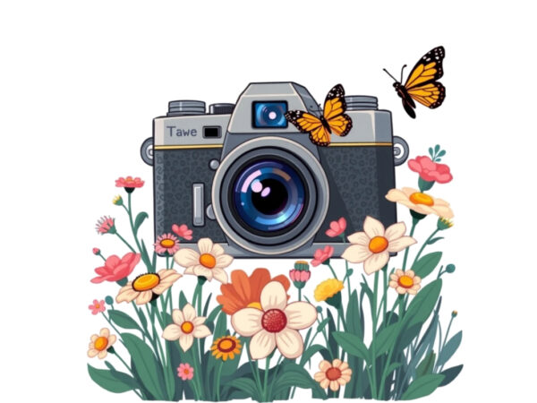 Colourful photography day vintage flower camera t-shirt design