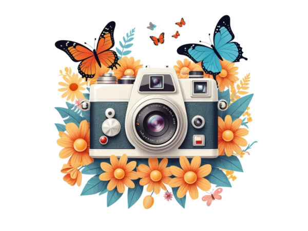 Photography day retro floral camera graphics