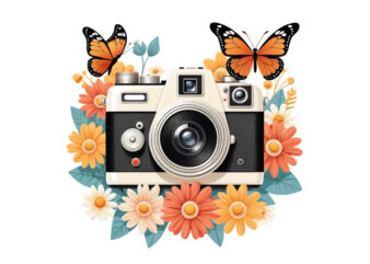 Colourful Photography Day Vintage Flower Camera t-shirt design download instantly