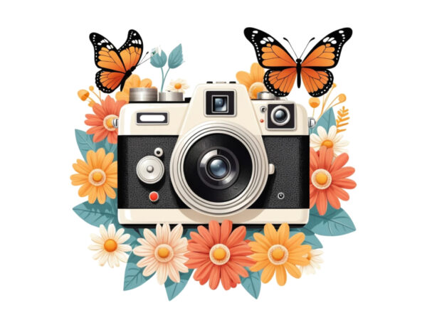 Colourful photography day vintage flower camera t-shirt design download instantly