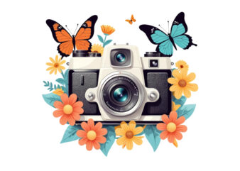 Colourful Photography Day Vintage Flower Camera t-shirt design