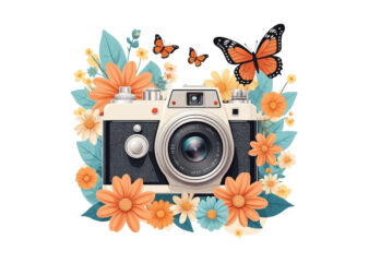 Trendy Photography Day Retro Floral Camera Graphics t-shirt design png & jpeg design