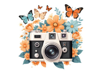 Colourful Photography Day Vintage Flower Camera Butterfly Graphics illustration