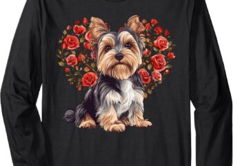 Yorkie Valentine’s Day Yorkshire Terrier Lover Floral Heart Long Sleeve T-Shirt