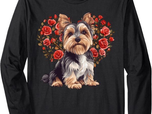 Yorkie valentine’s day yorkshire terrier lover floral heart long sleeve t-shirt