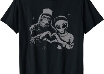 bigfoot and alien Sasquatch love hand sign T-Shirt