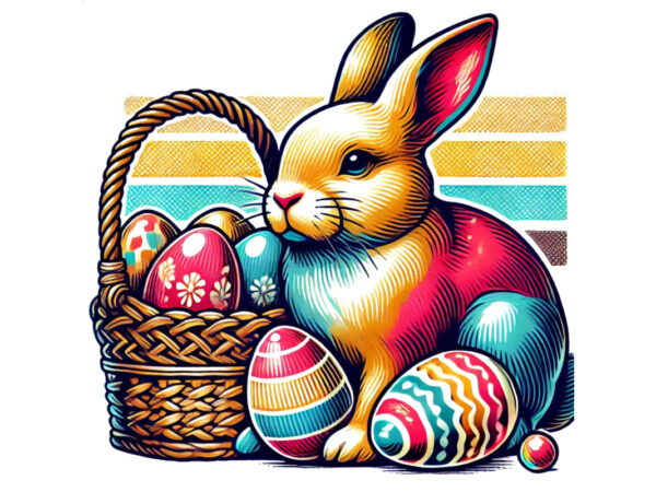 Colourful easter bunny rabbit t-shirt design download instantly retro vintage t-shirt