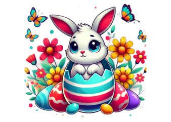 Trendy Floral Easter Sunday Bunny Rabbit Graphics t-shirt design png & jpeg designs – download instantly