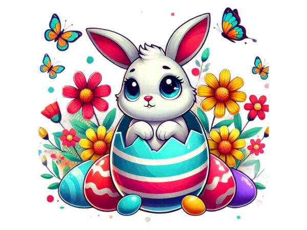 Trendy floral easter sunday bunny rabbit graphics t-shirt design png & jpeg designs – download instantly