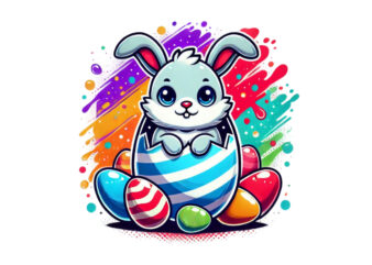 Colourful Easter Bunny Rabbit t-shirt design download instantly Retro Tee