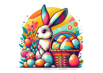 Colourful Easter Bunny Rabbit t-shirt design download instantly Retro Vintage Tee