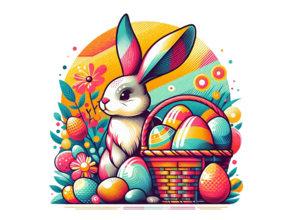 Colourful easter bunny rabbit t-shirt design download instantly retro vintage tee