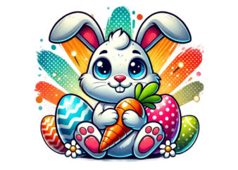 Colourful Easter Bunny Rabbit t-shirt design download instantly Retro Vintage Tee