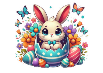 Colourful Easter Bunny Rabbit t-shirt design download instantly Retro Vintage Bunny