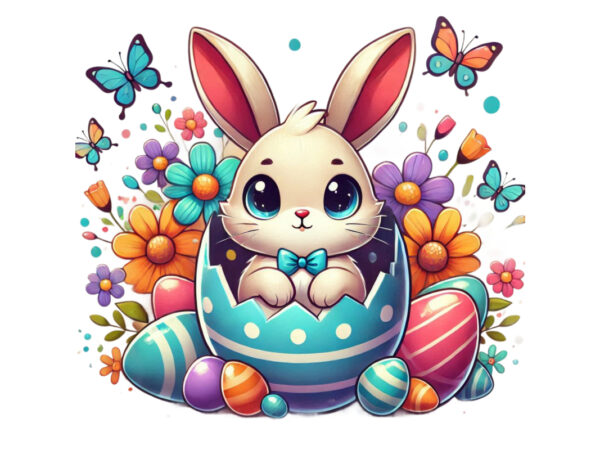 Colourful easter bunny rabbit t-shirt design download instantly retro vintage bunny