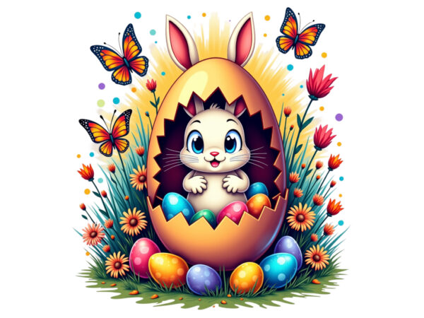 Colourful easter sunday bunny rabbit t-shirt design download instantly