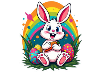 Colourful Easter Sunday Bunny Rabbit t-shirt design download instantly Retro Vintage Style