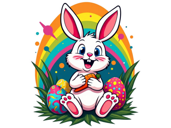 Colourful easter sunday bunny rabbit t-shirt design download instantly retro vintage style