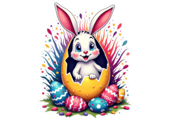 Colourful Easter Sunday Bunny Rabbit t-shirt design download instantly Retro Vintage T-shirt Design