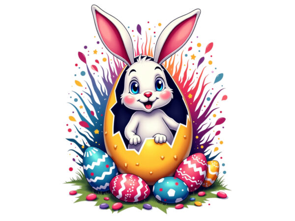 Colourful easter sunday bunny rabbit t-shirt design download instantly retro vintage t-shirt design