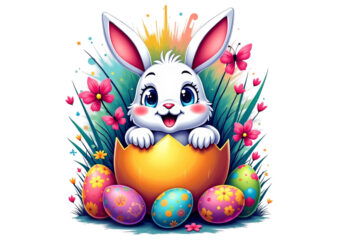 Trendy Easter Sunday Rabbit Bunny Graphics t-shirt design png & jpeg designs – download instantly for POD