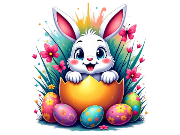 Trendy easter sunday rabbit bunny graphics t-shirt design png & jpeg designs – download instantly for pod