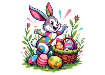 Easter Sunday Rabbit Bunny Graphics t-shirt design png & jpeg designs – download instantly Retro Vintage T-shirt Design