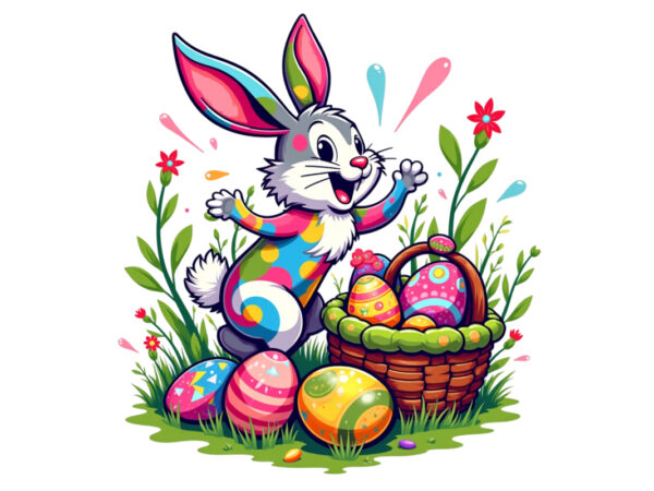 Easter sunday rabbit bunny graphics t-shirt design png & jpeg designs – download instantly retro vintage t-shirt design