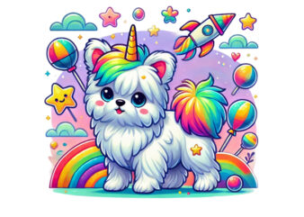 Trendy Colourful Puppy Unicorn Graphics t-shirt design