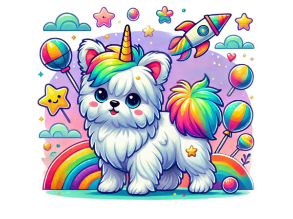 Trendy colourful puppy unicorn graphics t-shirt design