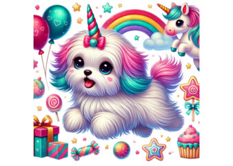 Trendy Colourful Puppy Dog Unicorn Graphics t-shirt design png & jpeg