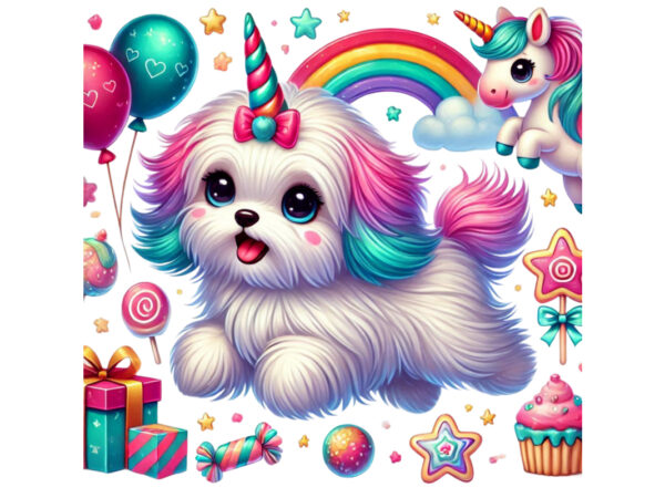 Trendy colourful puppy dog unicorn graphics t-shirt design png & jpeg