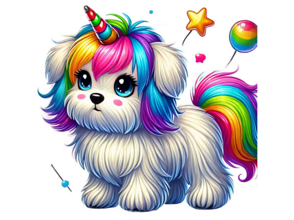 Colourful puppy dog unicorn graphics t-shirt design