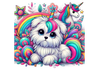 Trendy Colourful Puppy Dog Unicorn Graphics t-shirt design png & jpeg designs – download instantly