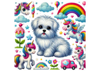 Colourful Puppy Dog Unicorn Graphics t-shirt design