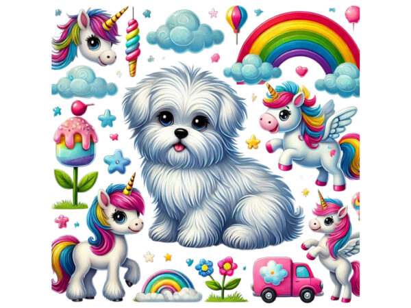 Colourful puppy dog unicorn graphics t-shirt design