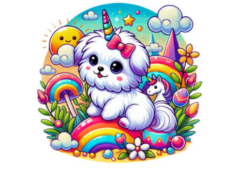 Trendy Vintage Colourful Puppy Dog Unicorn Graphics t-shirt design png & jpeg designs – download instantly Retro Vintage T-shirt