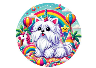 Vintage Colourful Puppy Dog Unicorn Graphics t-shirt design png & jpeg designs – download instantly for POD