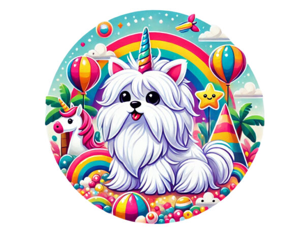 Vintage colourful puppy dog unicorn graphics t-shirt design png & jpeg designs – download instantly for pod