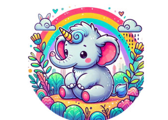 Retro Baby Elephant Unicorn Graphics t-shirt design png & jpeg design