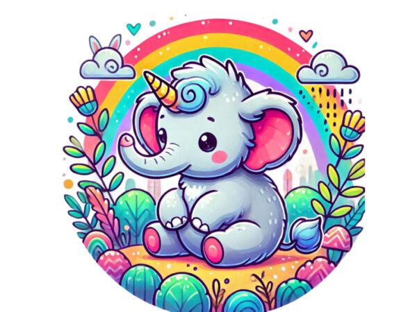 Retro baby elephant unicorn graphics t-shirt design png & jpeg design