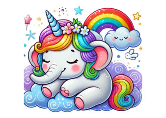 Baby Elephant Unicorn Graphics t-shirt design png & jpeg designs – download instantly Retro Vintage T-shirt Design