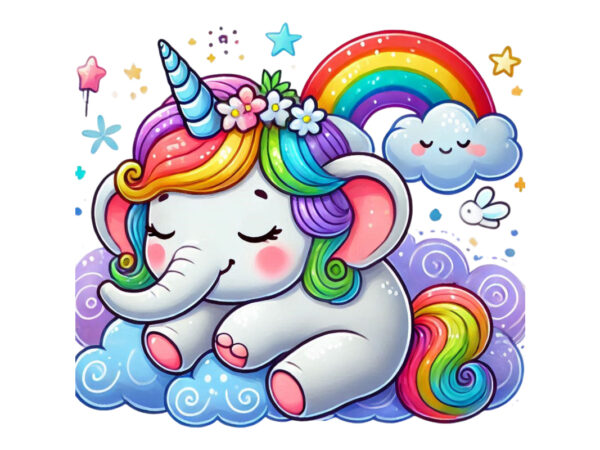 Baby elephant unicorn graphics t-shirt design png & jpeg designs – download instantly retro vintage t-shirt design